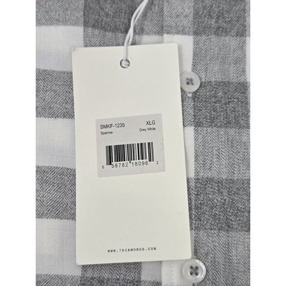 NEW 7 Diamonds Men's L/S Flannel Shirt XL Gray White Buffalo Plaid Sparrow NWT - Picture 9 of 11